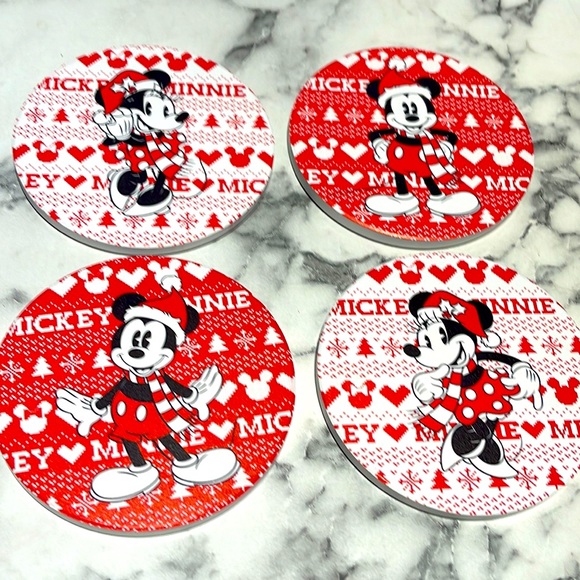 🎄NIB/Disney set of 4 Mickey & Minnie Mouse coasters - Picture 1 of 13